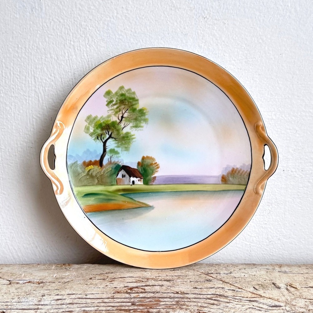 Vintage Noritake Hand Painted Porcelain Cake Plate Cottage Japan CSGE
